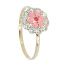 14ct Yellow Gold Pink Enamel Flower Cubic Zirconia Stone Set Ring