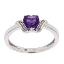 9ct White Gold Created Amethyst and Diamond Heart Dress Ring