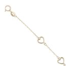 9ct Yellow Gold Heart Silhouette Bracelet 7.5"