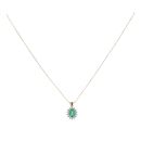 18ct Yellow Gold Emerald and Diamond Cluster Pendant and Chain 18"