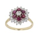 18ct Yellow Gold 0.75ct Brilliant Cut Diamond and Ruby Cluster Ring