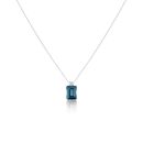 Silver Platinum Plated Emerald Cut London Blue Topaz Lab Grown Diamond Pendant Necklace