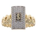 14ct Yellow Gold Monaco Classic Plain Pave Link Signet Ring