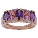 9ct Rose Gold 0.05ct Diamond Pink Gemstone and Amethyst Ring