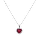 Silver Cubic Zirconia and Red Gemstone Heart Cluster Pendant and Chain 18" By Icesia