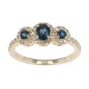 9ct Yellow Gold Diamond And Sapphire Triple Cluster Ring by Anya Belle