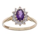 9ct Yellow Gold Amethyst and Cubic Zirconia Cluster Ring