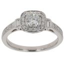 Platinum 0.70ct Cushion, Brilliant And Baguette Cut Diamond Cluster Ring