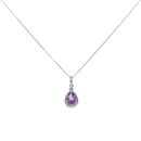 9ct White Gold 0.10ct Diamond and Amethyst Cluster Pendant and Chain 18"