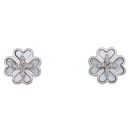 925 Sterling Silver Mother Of Pearl And Cubic Zirconia Leaf Clover Stud Earrings