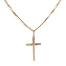 18ct Yellow Gold Patterned Cross Pendant and Chain 22"