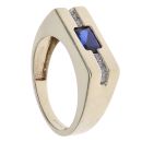 9ct Yellow Gold 0.08ct Diamond and Created Sapphire Signet Ring