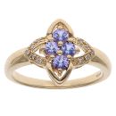 18ct Yellow Gold 0.05ct Diamond and Tanzanite Cluster Ring
