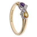 18ct Yellow Gold 0.07ct Diamond, Citrine and Amethyst Crossover Ring