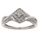 9ct White Gold 0.25ct Princess And Brilliant Cut Diamond Cluster Ring