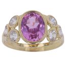 18ct Yellow Gold Pink Sapphire and Cubic Zirconia Solitaire Ring