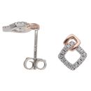Silver Rose Gold Plated Cubic Zirconia Square Stud Earrings