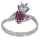18ct White Gold 0.35ct Brilliant Cut Diamond and Ruby Two Stone Ring