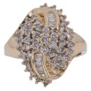 14ct Yellow Gold 0.75ct Brilliant and Baguette Cut Diamond Cluster Ring