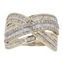 9ct Yellow Gold 1.00ct Brilliant and Baguette Cut Diamond Crossover Ring