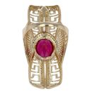 14ct Yellow Gold Cubic Zirconia  and Red Gemstone Dress Ring