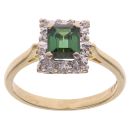 18ct Yellow Gold 0.10ct Diamond and Green Tourmaline Cluster Ring
