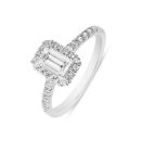 9ct White Gold 1.20ct Emerald Cut Lab Grown Diamond Halo And Shoulder Ring