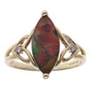 9ct Yellow Gold 0.02ct Diamond and Abalone Marquise Ring