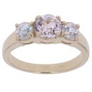 9ct Yellow Gold Pink and Colourless Cubic Zirconia Three Stone Ring