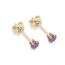 9ct Yellow Gold Amethyst Cubic Zirconia Stud Earrings 3mm