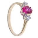 9ct Yellow Gold Created Ruby and Cubic Zirconia Three Stone Ring