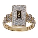 14ct Yellow Gold Monaco Classic Pave Link Cubic Zirconia Signet Ring