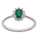 18ct White Gold 0.13ct Diamond and Emerald Cluster Ring