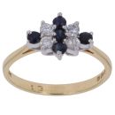 18ct Yellow Gold 0.30ct Brilliant Cut Diamond and Sapphire Cluster Ring