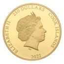2022 1oz Queen Elizabeth: 1900-2002 The Queen Mother 250 Dollars Cook Islands Coin Proof Boxed
