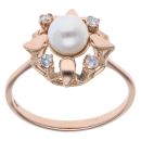 14ct Rose Gold Pearl And Cubic Zirconia Ring