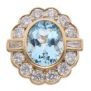18ct Yellow Gold 1.90ct Brilliant And Baguette Cut Diamond And Aquamarine Cluster Ring