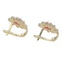 14ct Yellow Gold Flower Cluster Cubic Zirconia And Red Stone Set Earrings