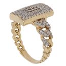 14ct Yellow Gold Monaco Classic Pave Link Cubic Zirconia Signet Ring