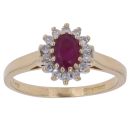 18ct Yellow Gold 0.15ct Diamond and Ruby Cluster Ring