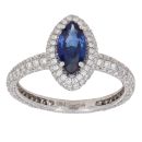 18ct White Gold 1.26ct Brilliant Cut Diamond and Sapphire Cluster Ring