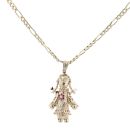 9ct Yellow Gold Multi Gemstone Schoolgirl Pendant And Chain 18"