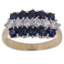 18ct Yellow Gold 0.40ct Brilliant Cut Diamond and Sapphire Three Row Ring