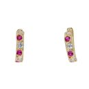 14ct Yellow Gold Cubic Zirconia And Pink Stone Set Earrings