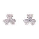 Silver Cubic Zirconia Three Leaf Clover Stud Earrings by Icesia