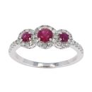 9ct White Gold Diamond And Ruby Triple Cluster Ring by Anya Belle