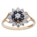 9ct Yellow Gold Sapphire and Cubic Zirconia Flower Cluster Ring