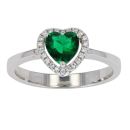 Silver Cubic Zirconia And Green Gemstone Heart Cluster Ring by Icesia