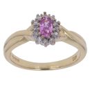 18ct Yellow Gold 0.06ct Diamond and Pink Sapphire Cluster Ring