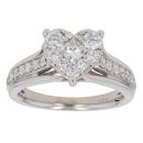 9ct White Gold 0.70ct Princess and Brilliant Cut Diamond Heart Cluster Ring